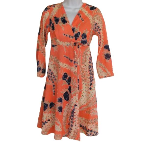 LORD & TAYLOR Robe, XXS, Wrap, Orange/Blue floral, long sleeves - Picture 1 of 8